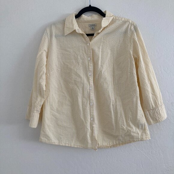 LL Bean Seersucker Striped Button Down Shirt Yellow Beachy Breathable Large - Picture 1 of 8
